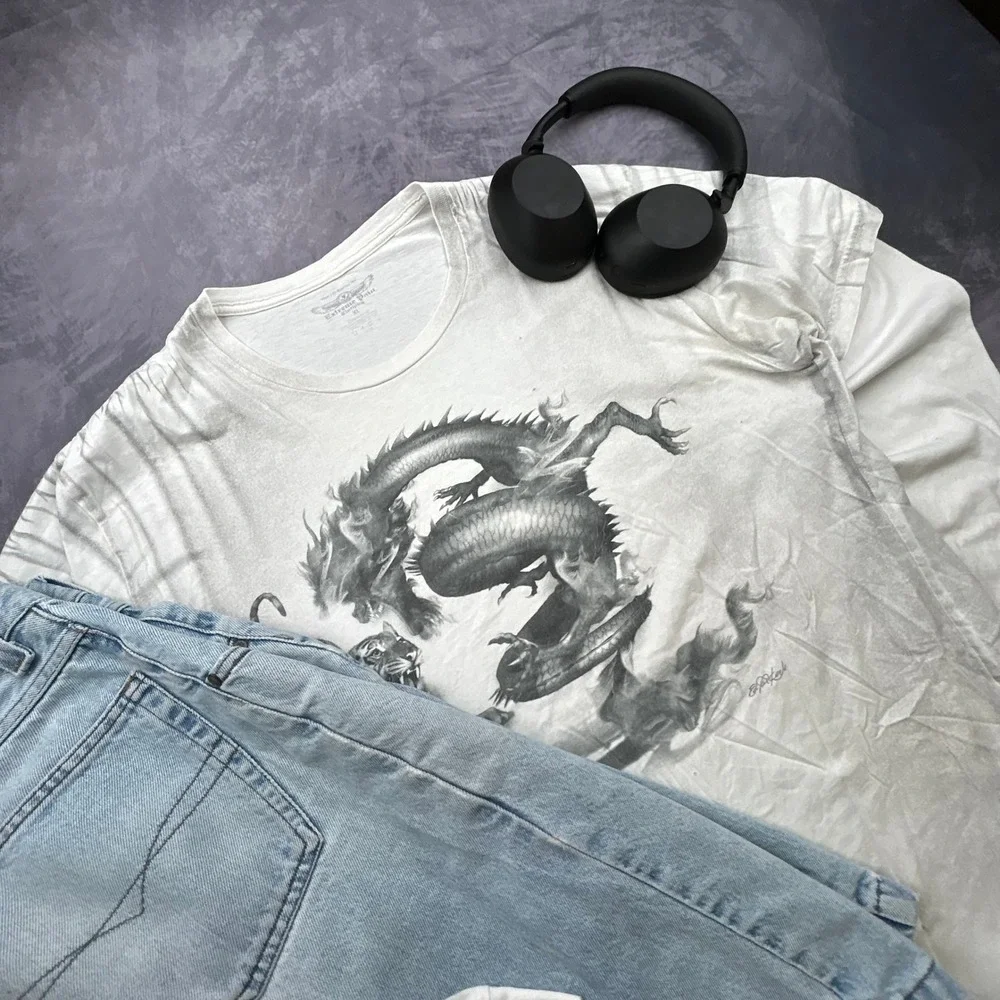 Extreme Pain Clothing Tiger Dragon Graphic Tee White XL Y2K Skater Grunge 0494 - Picture 7 of 7